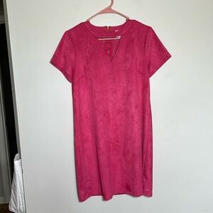Parker pink suede short‎ sleeve gold zipper back dress medium
